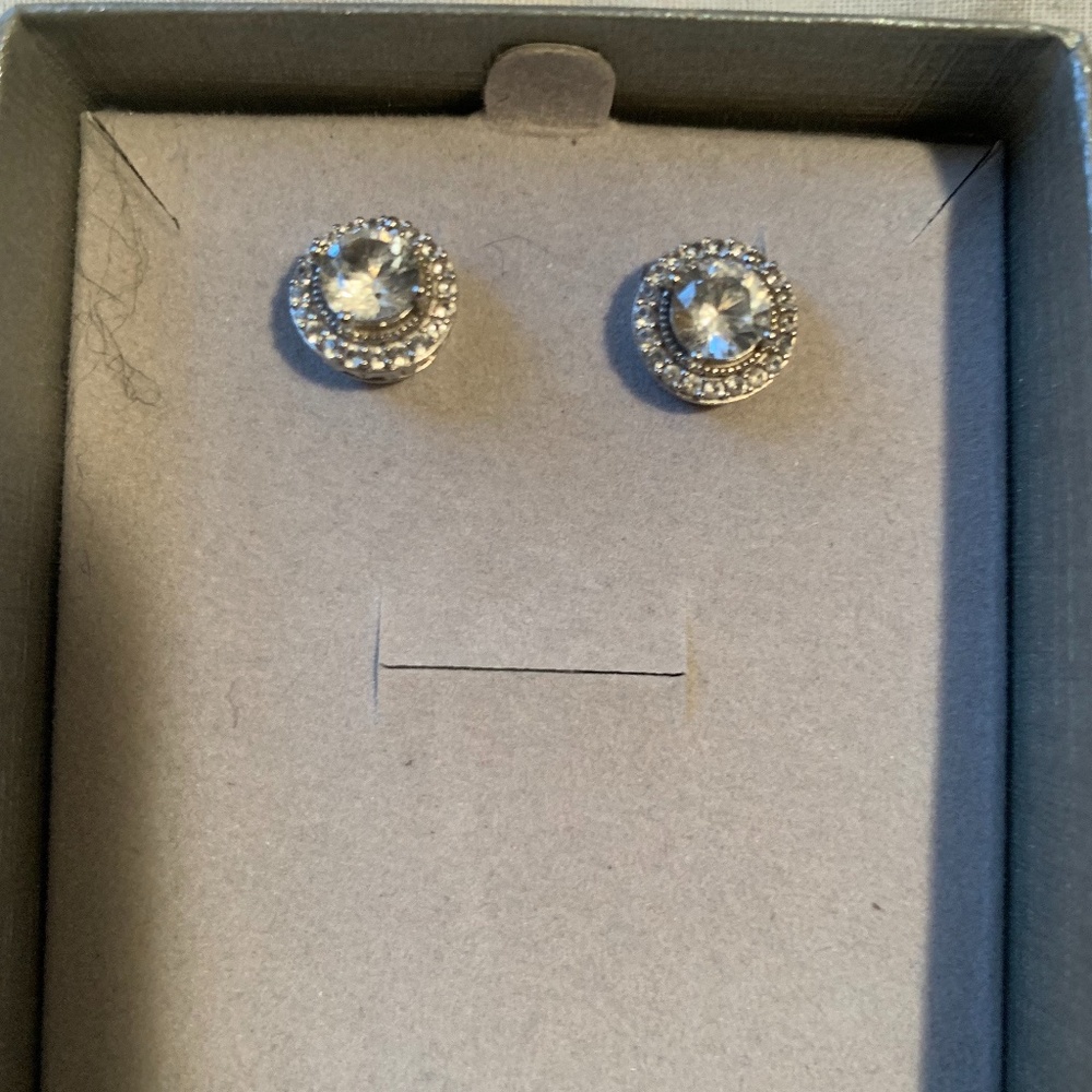 White Lab-Created Sapphire Frame Vintage-Style Stud Earrings in Sterling Silver